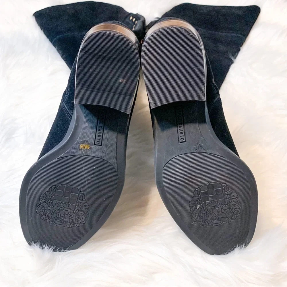 NWOT Vince Camuto Bashan Black Suede Leather Gold Studded Over-the-Knee Boots 6 - Picture 8 of 8